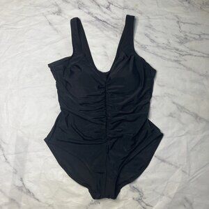Crane Black One Piece Swim Suit Womens Size Large Slimming Built In Bra E72